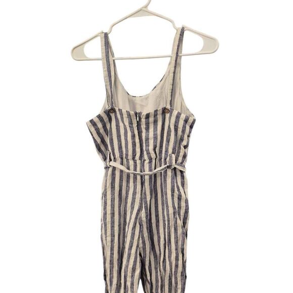 Rachel Zoe Women's White & Blue Linen Striped Romper with Pockets, Sash & Adjust - Picture 5 of 15